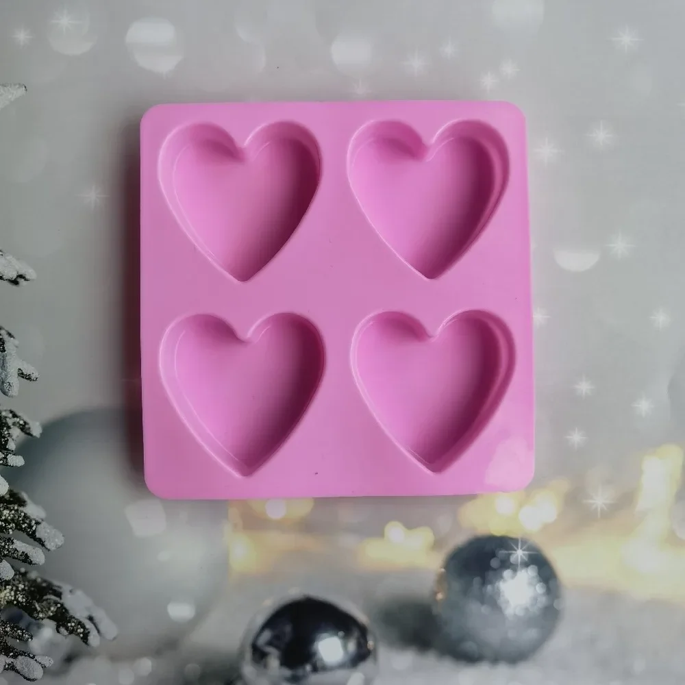 Four Cavity Heart Shape Silicone Candle Mold DIY Love-shaped Soap Resin Mould 3D Gypsum Beeswax Making Tool Handmade Party Gifts