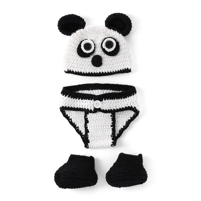 Hand Woven Baby Photography Costume Panda Three Piece Setbaby Photography Props Newborn Photography Aby Photography Props