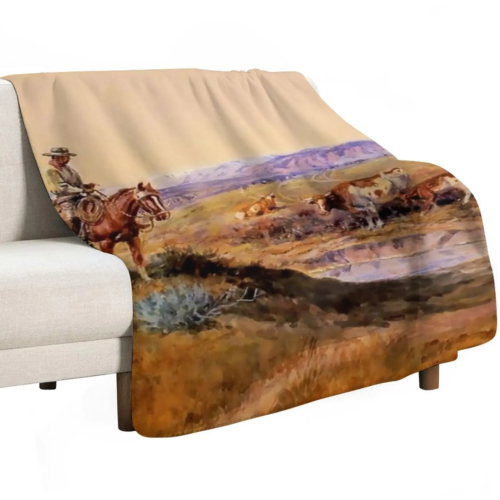 “Worked Over” Western Art by Charles M Russell Throw Blanket Picnic Thin Soft Big Soft Beds Beach Thermals For Travel Blankets