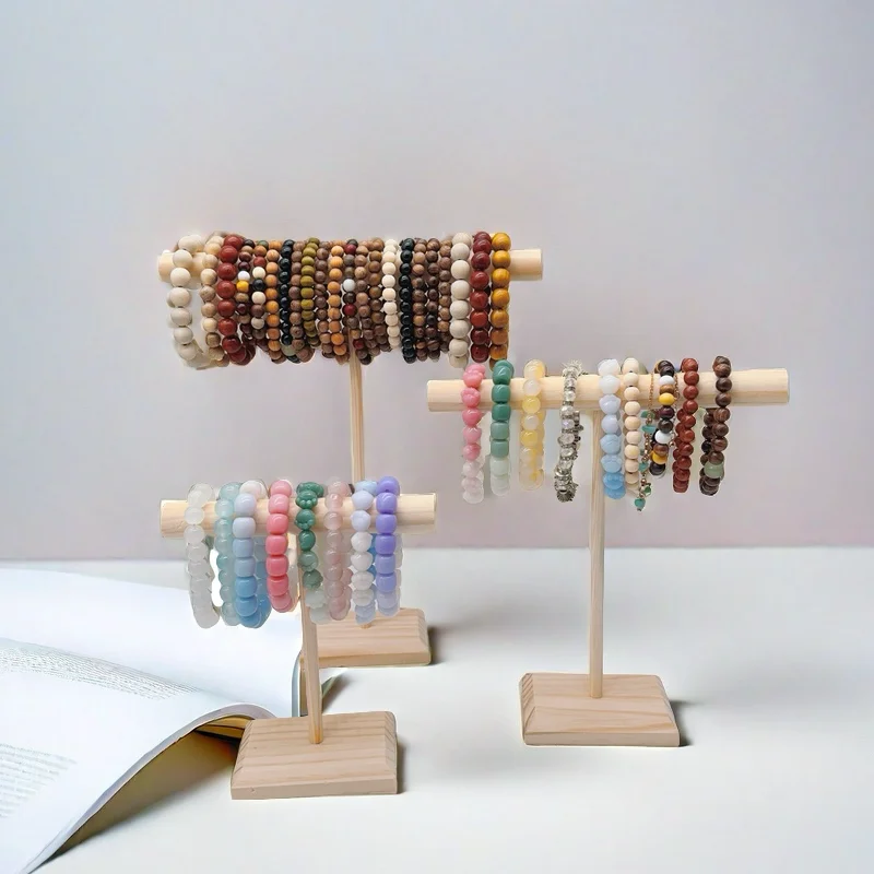Présentoir de bijoux en bois dur, chaîne de Bracelet, barre en T, présentoir pour Bracelet, montre, collier, support d'organisation à domicile, vitrine