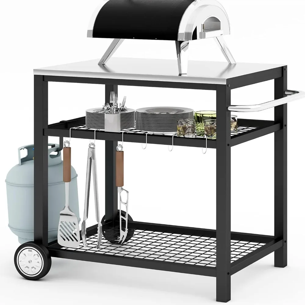 

Table Stainless Steel Grill, Movable Food Prep and Work Cart ,Cart Modular Table with Wheels and Handle,Accessories,Grill Carts