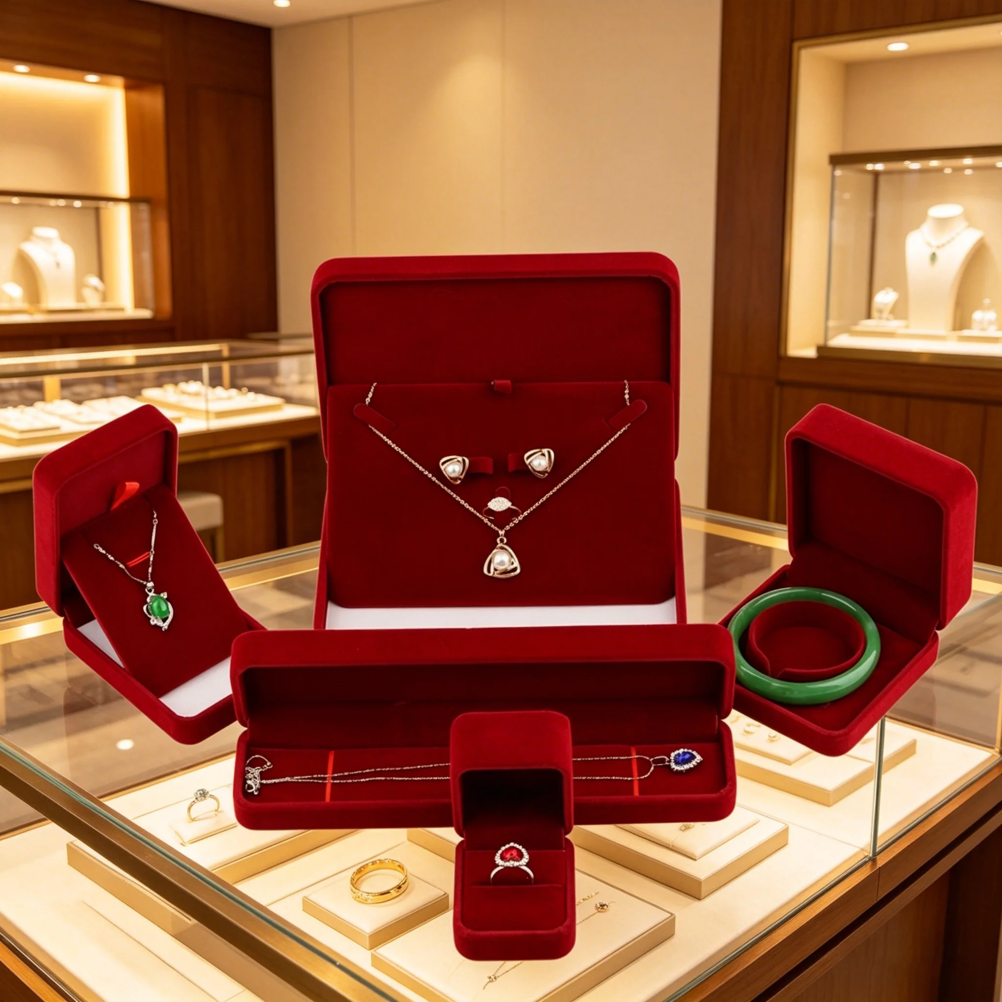 Cajas de Joyería de Terciopelo Rojo, Estuche para Aretes, Anillos, Collares y Pulseras, Caja de Almacenamiento de Joyería para Bodas, Bolsas de Regalo para Mujeres