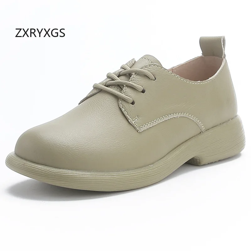 ZXRYXGS-Chaussures Plates en Cuir de Vache à Lacets, Grande Taille, Décontractées, Confortables, Rondes, Parka, Semelle Souple, Marée, 2024