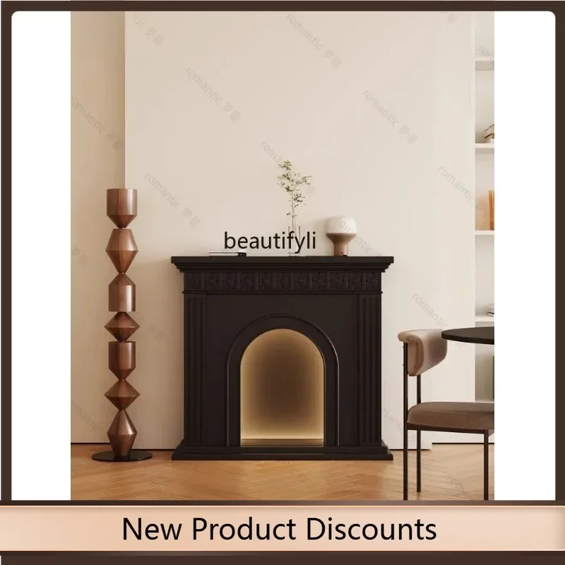 

K185 French Carved with Light Curio Cabinet Luminous Simulation Fireplace Wall Living Room Floor Entrance Cabinet Custom Wall