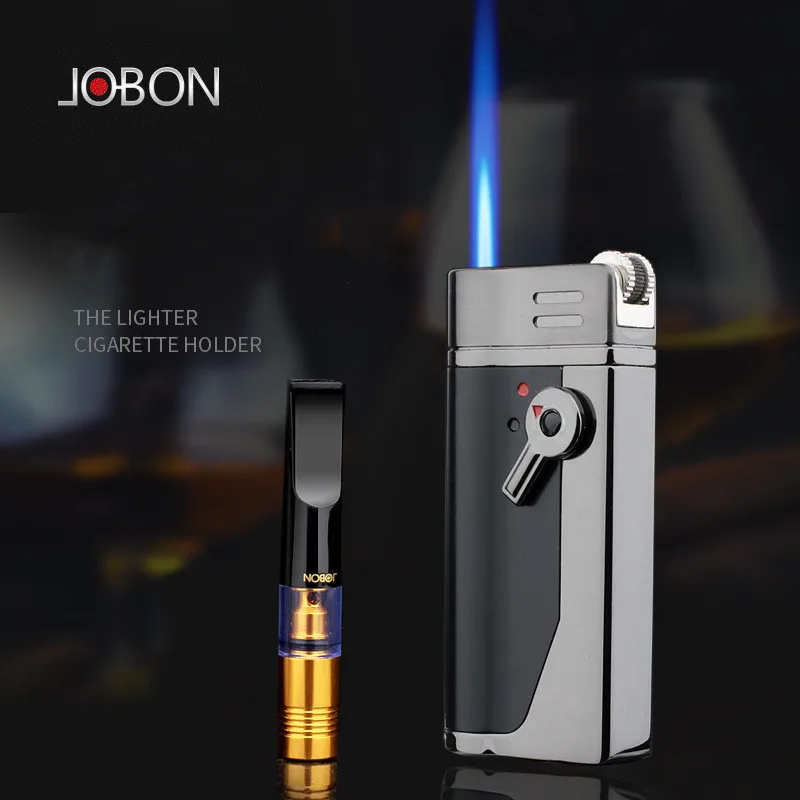 JOBON Metal Butane Gas Lighter Outdoor Windproof Blue Flame Torch Turbo Jet Cigar Lighters Cigarette Holder Box Set Gift