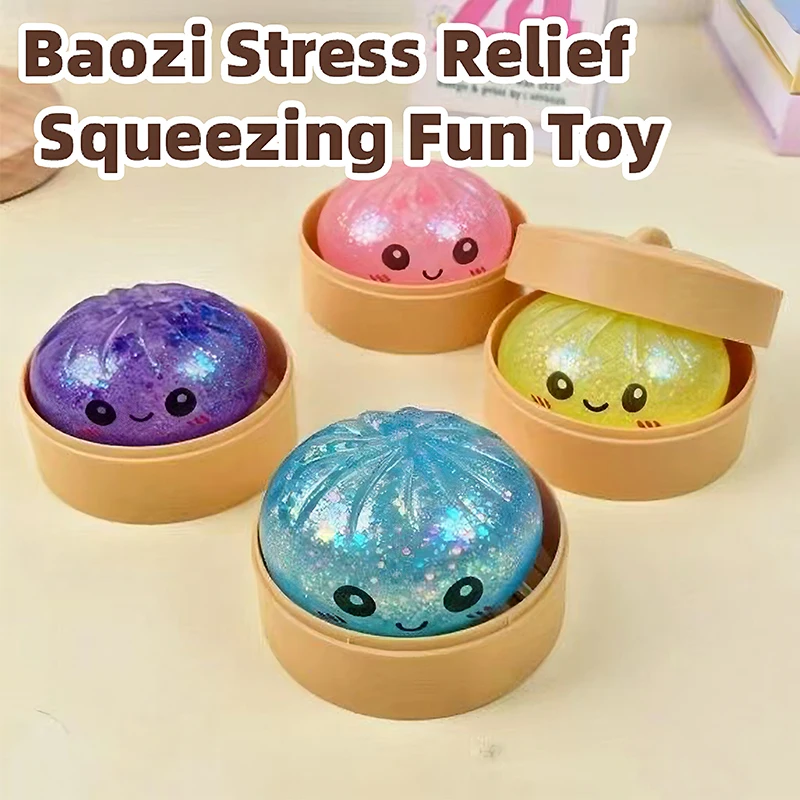 Simulation Food Dumpling Squishy Squeeze Ball Colorful Sensory Fidget Toy with Steamer for Stress Relief Home Desktop Decor Gift