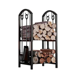 Superior Wood Storage Stacking Rack Black Wrought Iron Firewood Storage Rack Heavy Duty Iron Log Holder Fireplace Tools Set