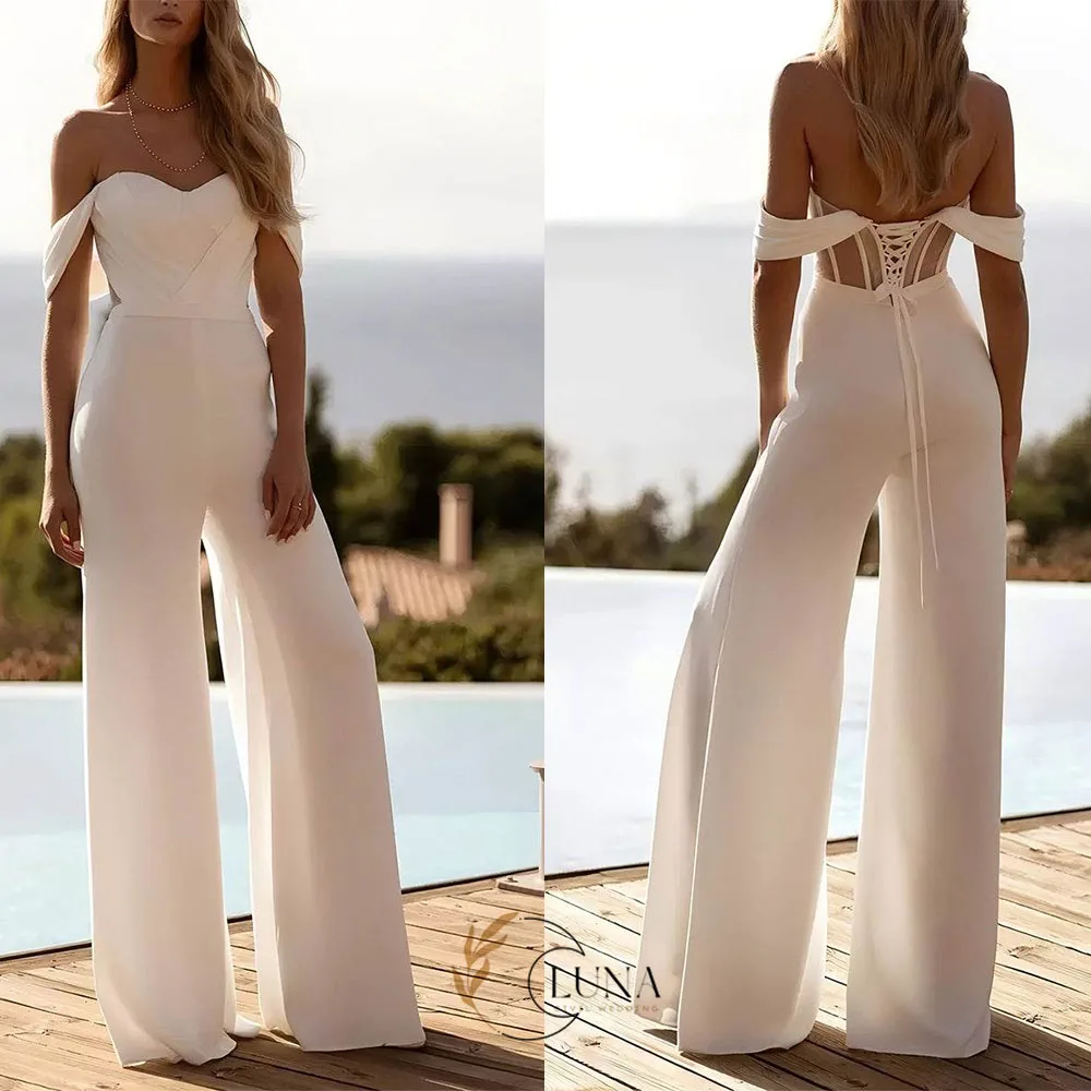 Luna Boho Sweetheart Off the Shoulder Wedding Jumpsuit Party Wear Women Customized Bridal Gown Vestido De Novia Corset Back