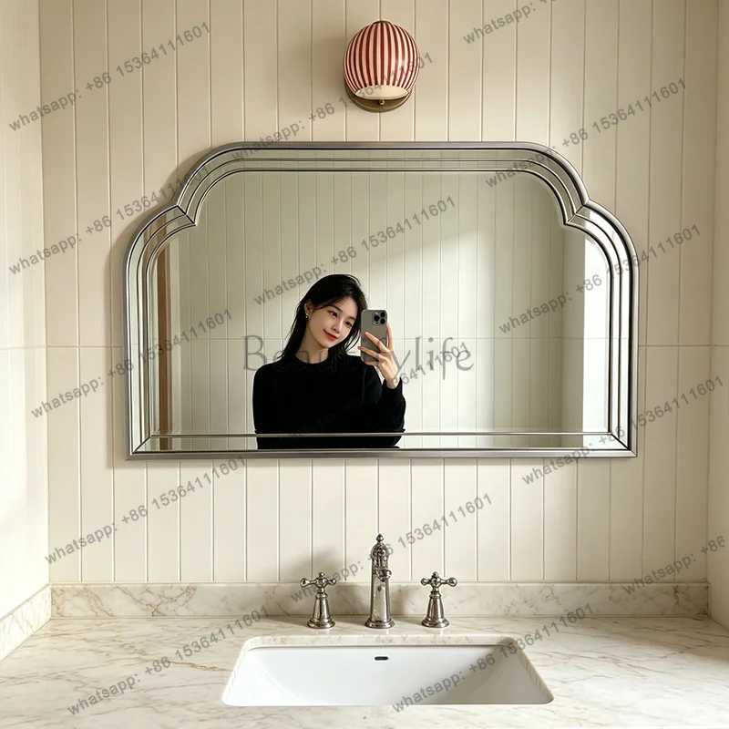 French retro bathroom mirror wall hanging bathroom makeup American special-shaped bathroom decoration light luxury dressing