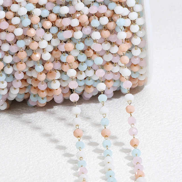 Cadenas de cuentas de piedra de cristal de acero inoxidable, cuentas de tono Macaron, cadena de collar, suministros al por mayor, fabricación de joyas DIY, 1 metro