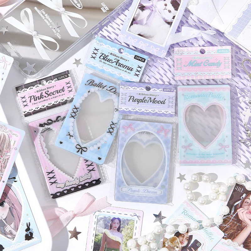 15pcs/lot Ribbon Story Series Decorative Collage Card Kpop Photocard Frame Film Kawaii School Stationery