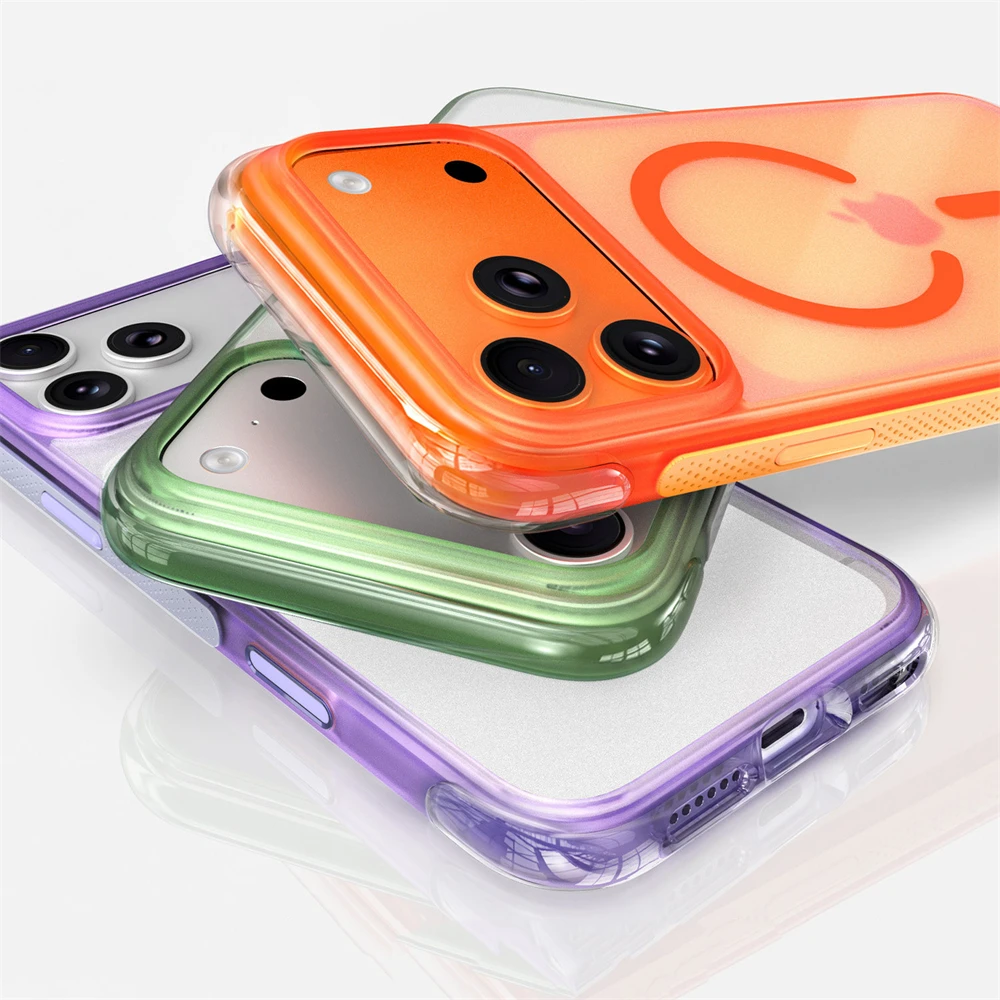 Matowe, półprzezroczyste etui z magnetycznym bumperem w cukierkowych kolorach do iPhone 18 17 16 Pro Max, kompatybilne z MagSafe, z przyciskiem na aparat, z poduszką powietrzną, odporne na wstrząsy. — zdjęcie produktu 2
