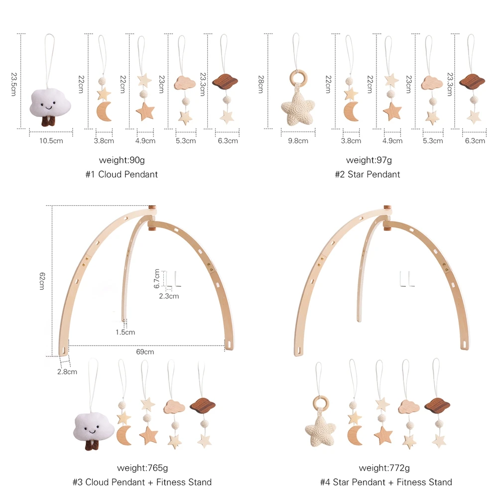 Triângulo de madeira Ginásio Rack para o Bebê, tala Quadro Atividade Recém-nascidos, Star Moon Nuvem Pingente, Montessori Rattle Brinquedos