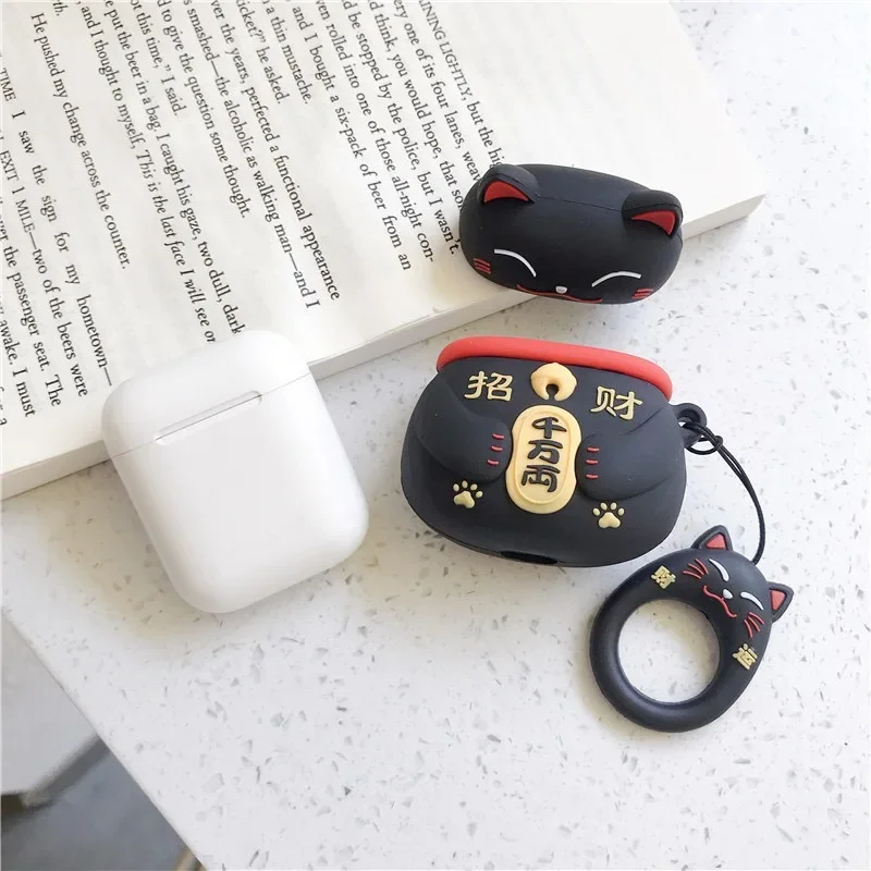 3D Cartoon Maneki Neko etui na słuchawki dla airpodów 1 2 3 słodkie Lucky Cat etui na słuchawki iPhone dla AirPods Pro silikonowe etui