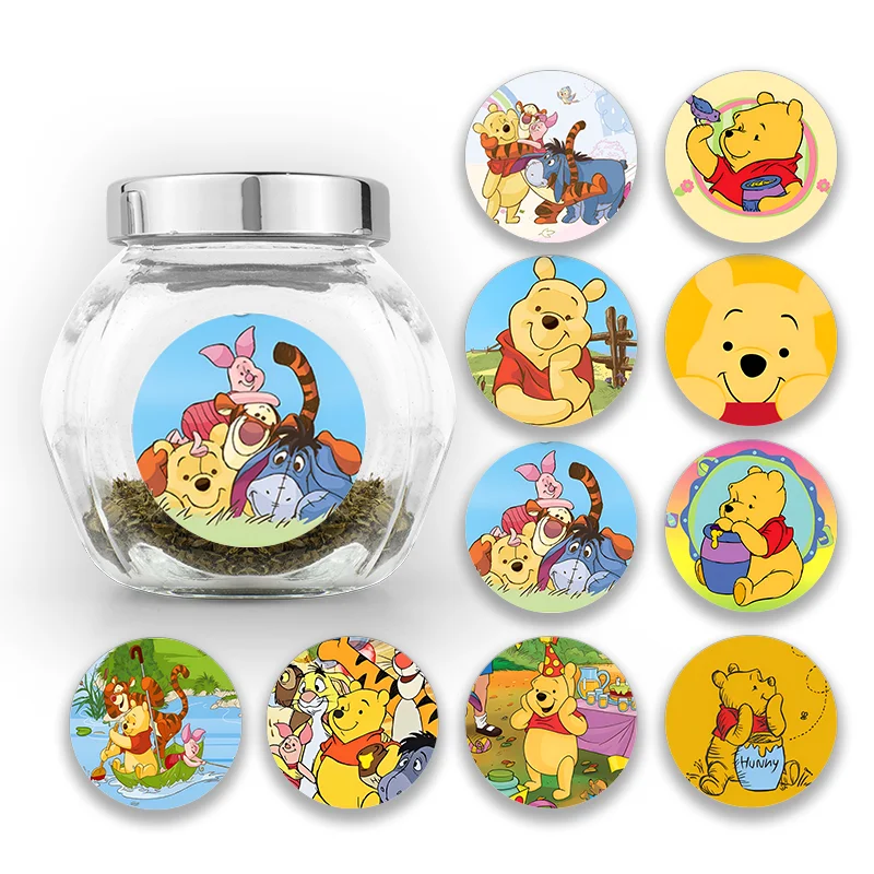 Pegatina decorativa redonda de dibujos animados de Anime Winnie The Pooh, etiqueta para embalaje de dulces, botella de agua, galleta, Maleta, diario para niños