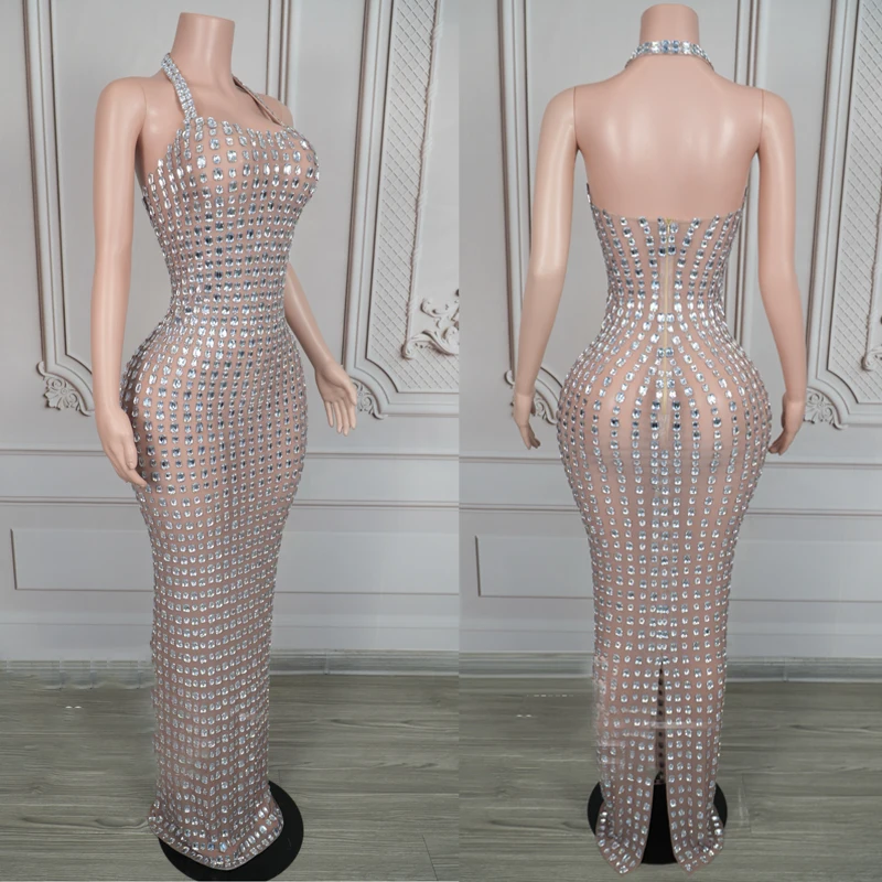 

Full Rhinestones Evening Dresses Women Party Celebrate Dress Jazz Dance Performance Outfit Festival Gown Stage Clothes XS10626