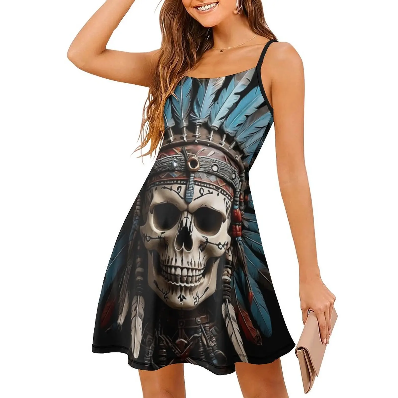 فستان عطلة مثير على شكل جمجمة هندية أسترالية لطيفة للنساء على الشاطئ وحفلات أعياد الميلاد فستان قصير جمجمة كرنفال مكسيكي جمجمة السكر #3