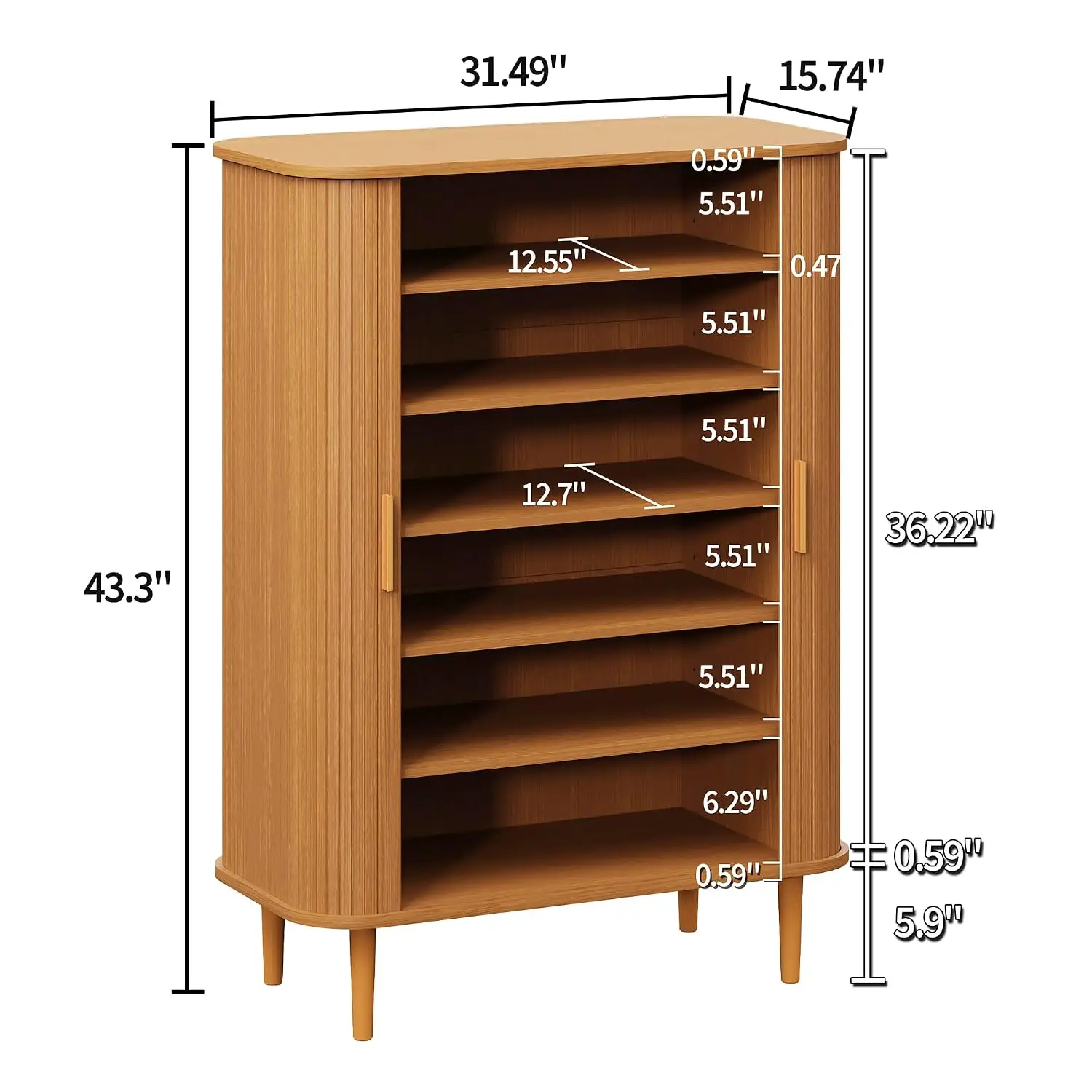 6-Tier Shoe Cabinet with Adjustable Shelves & Sliding Doors, Freestanding Organizer for Entryway Hallway Living Room, Customized