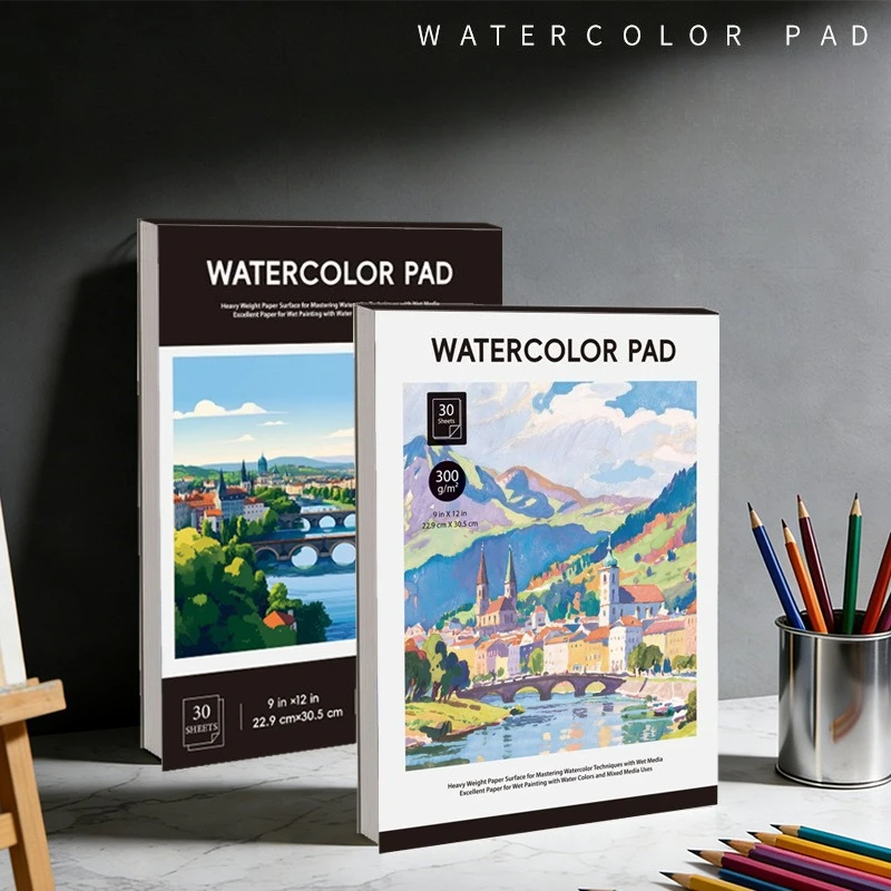 A4 Sketchbook 30 Sheets/60 Pages 300gsm Thickened Paper Not Easy Penetrate Ink for Watercolor Outdoor Sketching Art Creation