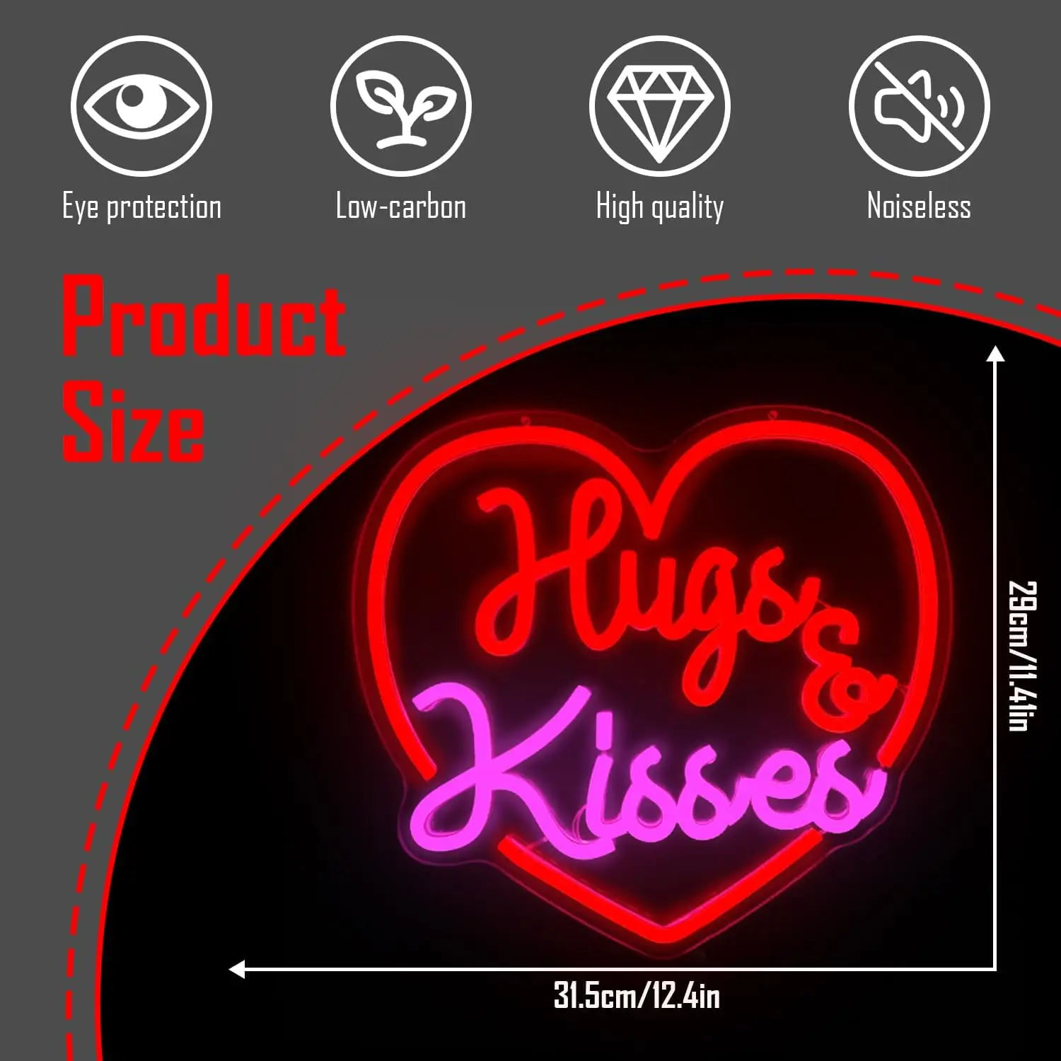Hugs and Kisses Neon Light Dimmable Heart Wall Decor for Cafe Valentine Bedroom Dating Anniversary Romantic Gift LED Art Sign