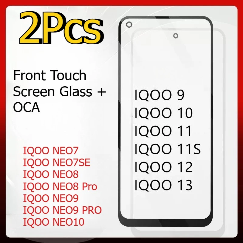 2PCS Replacement Mobile Phone Touch Panel For Vivo iQOO9 10 11 IQOO12 13 11S NEO7 8 9 10 SE pro Front Touch Screen Glass + OCA