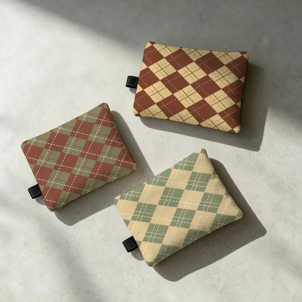Diamond Lattice Waterproof Zipper Coin Purse Lightweight Hanging Key Pouch Card Holder For Daily Use