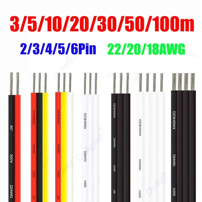 

2/3/4/5/6 Pin LED Extension Cable 22 20 18 Gauge 12V Electrical Wire For 5050 SMD RGB RGBW WS2812B LED Strips Bulb JST Connector