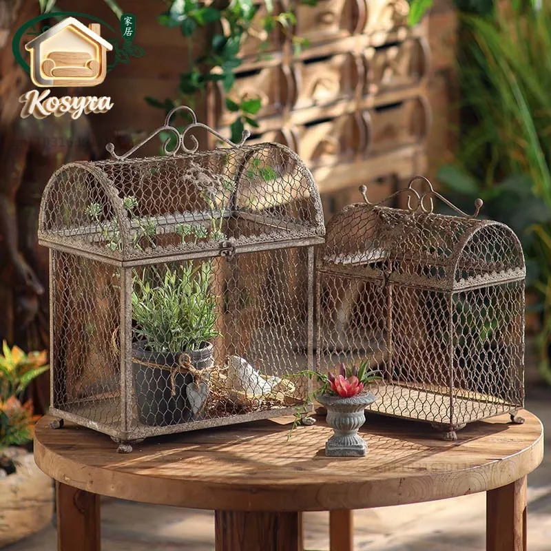 American industrial style wrought iron old bird cage decoration metal retro iron box flower utensils garden posing props