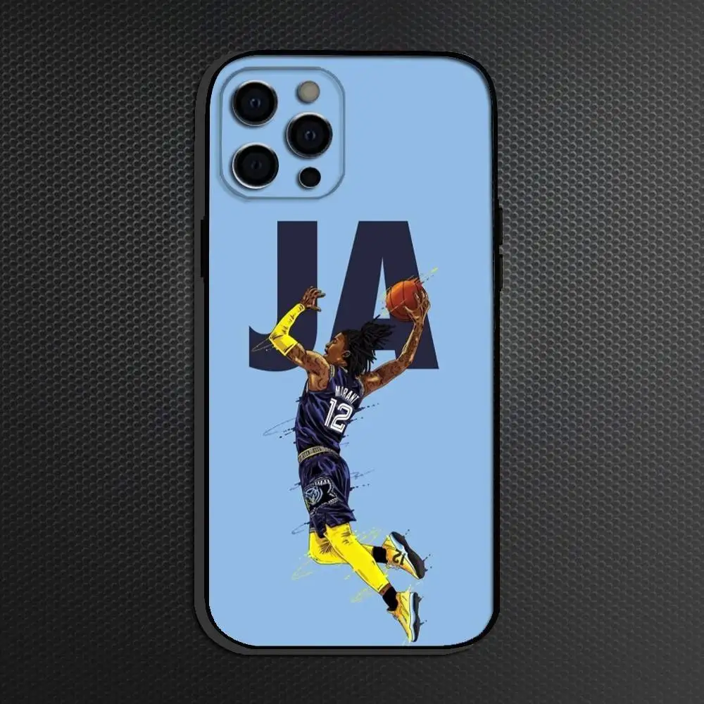 حافظة هاتف كرة السلة Ja Morant 12 لهواتف iPhone 16,15,14,13,12,11 Plus,Pro Max, أخرى غطاء أسود ناعم