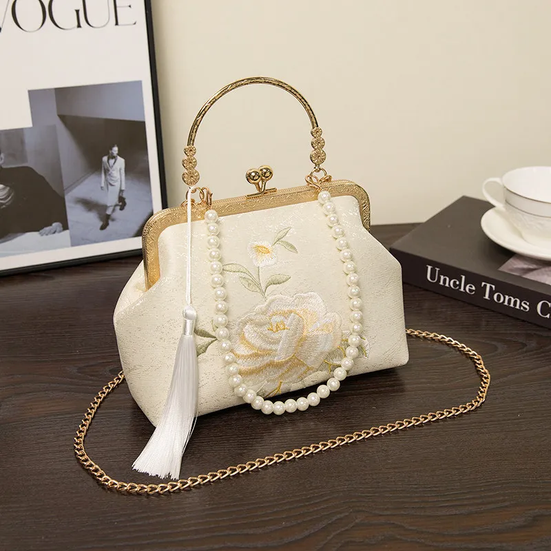 

Новая стильная вечерняя сумочка с цветочной вышивкой, элегантная маленькая сумочка на цепочке, сумка для вечернего образа, женская сумка