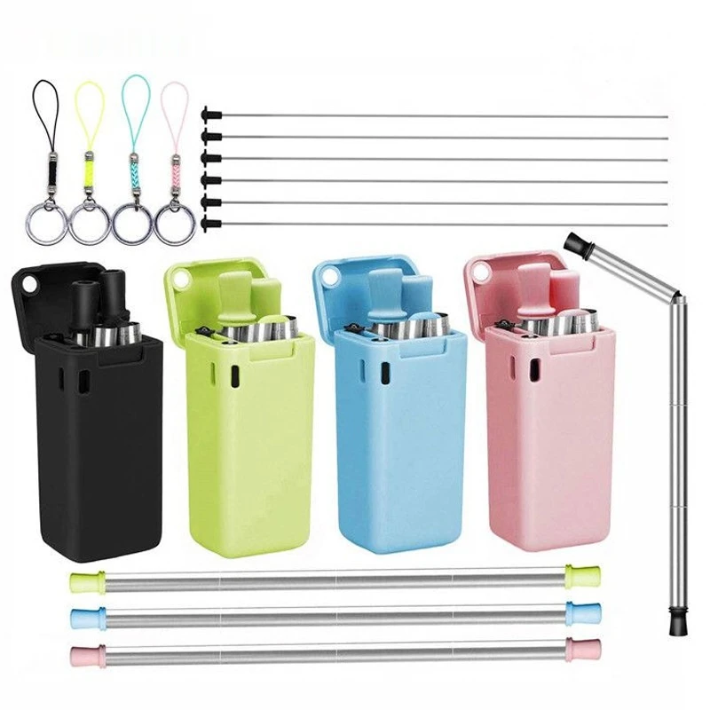 Foldable Silicone Straw , Telescopic Straw, Reusable Stainless Steel Straw