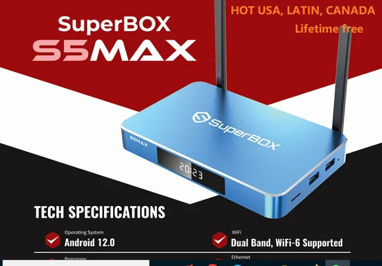 [Genuine] New Super box S5 MAX Android 12 smart box 4GB 32GB hot in USA Canada Mexico Latin life time