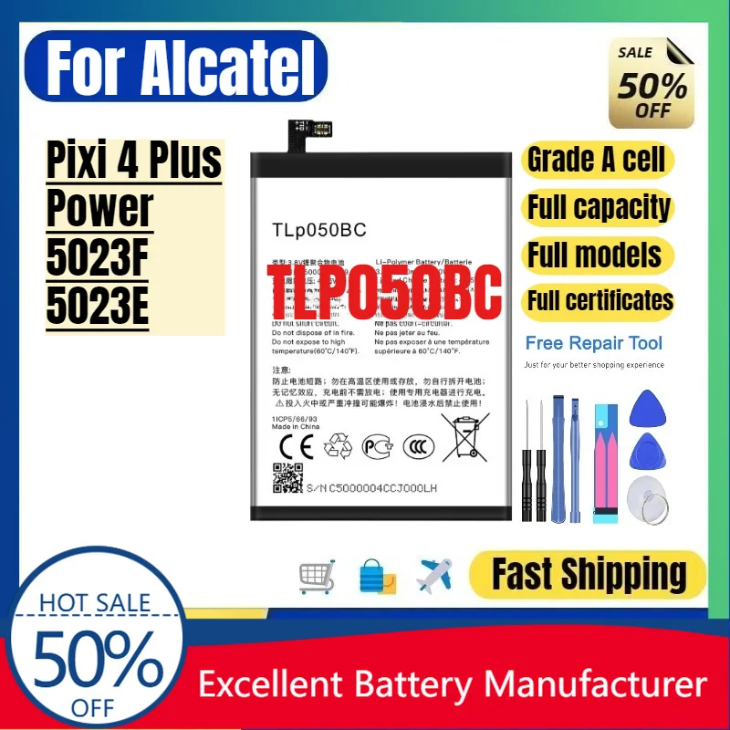 0 Cycle TLP050BC Battery for Alcatel Pixi 4 Plus Power 5023F 5023E High Quality Replacement Lithium Polymer Bateria with Tools