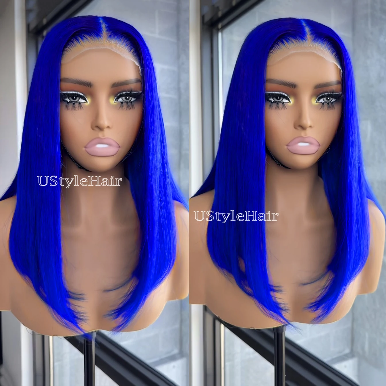 Blaue Bob-Perücke, kurze synthetische Lace-Front-Perücken für Frauen, 30,5–40,6 cm, natürlich aussehend, seidig, gerade, für den täglichen Gebrauch, Cosplay, Party