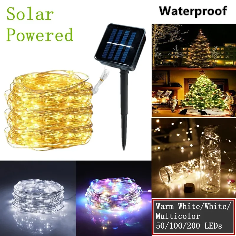 1Pack 100/200 LED Solar String Lights Outdoor Waterproof With 8 Modes Fairy Twinkle Light For Tree Christmas Wedding Party Decor