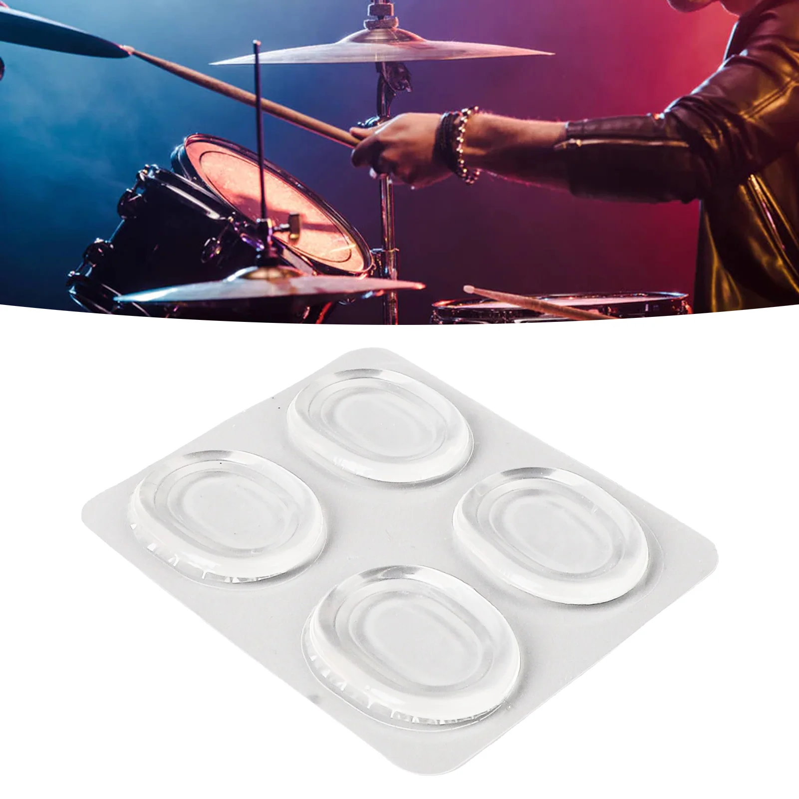 4Pcs Drum Mute Pad Silicone Transparent Soft Self Adhesive Drum Dampeners Muffler Pads