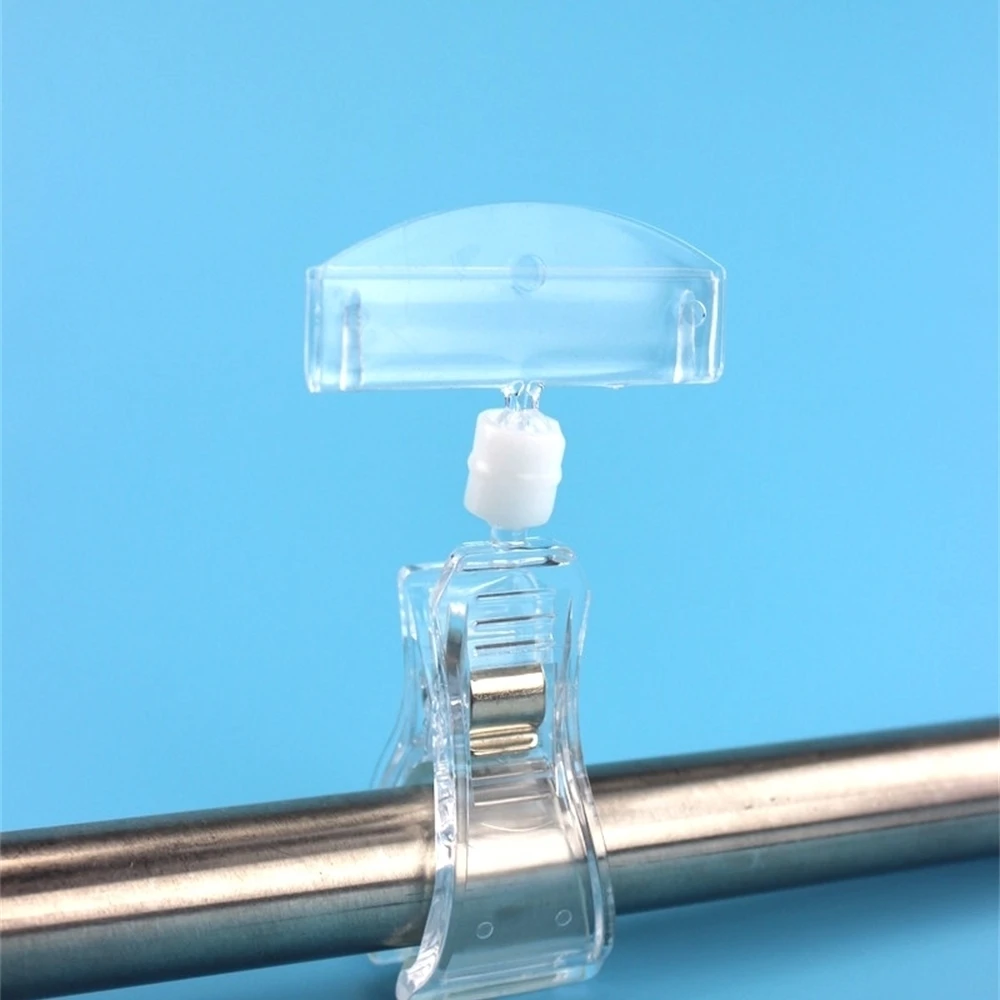 Clear Plastic Merchandise Rotatable Pop Label Clip Sign Holder Swivel Price Clips For Retail, Baskets, Cards