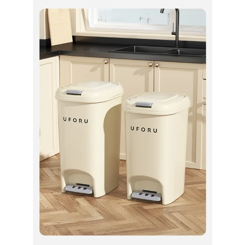 Cream Wind Kitchen Waste Bin Household Bathroom with Lid Large Capacity Foot Pedal Thickened Large Calibre Waste Basket