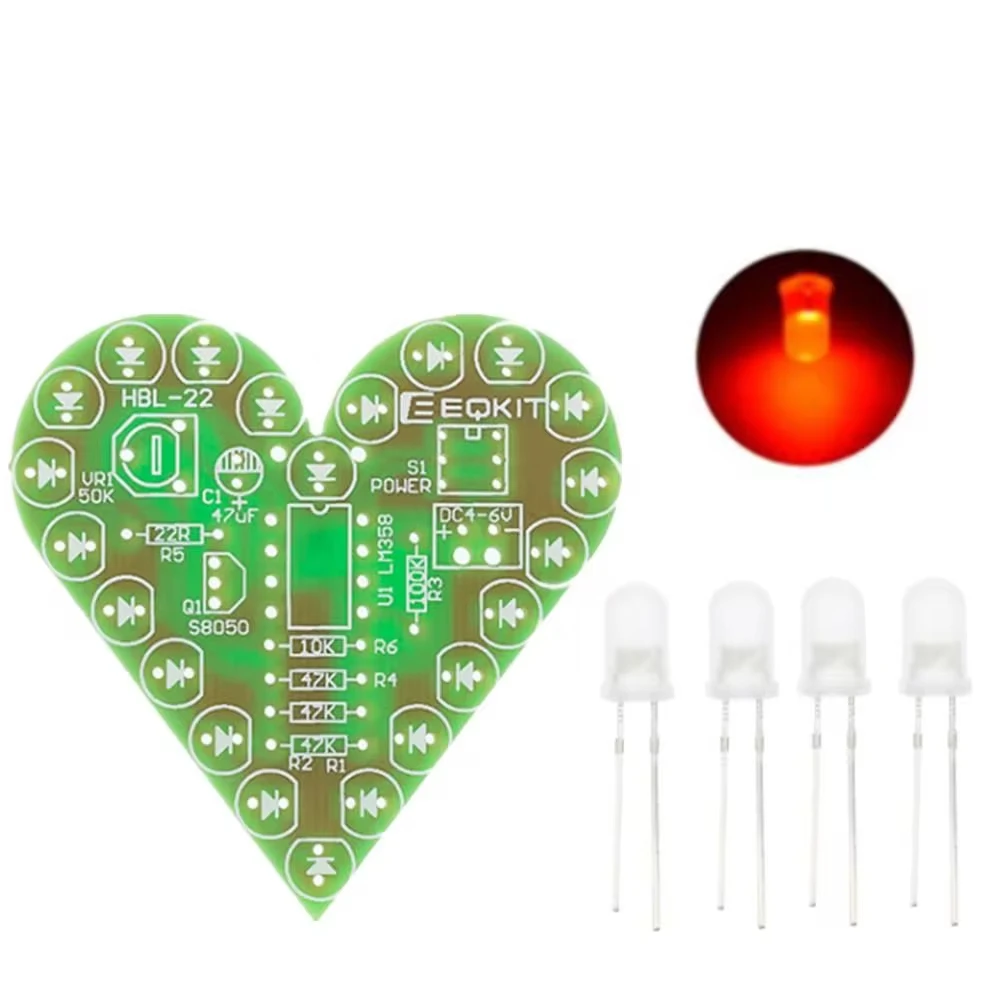 Diy Kit Hartvormige Ademhalingslampkit Ademende Led Suite Rood Wit Blauw Groen Elektronische Productie Voor Leerlaboratorium