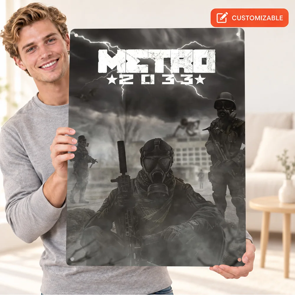 Metro 2033 Gas Mask Survivors Textured Metal Poster Customized Aluminum Sign High Contrast Wall Art For Console Gaming Corner