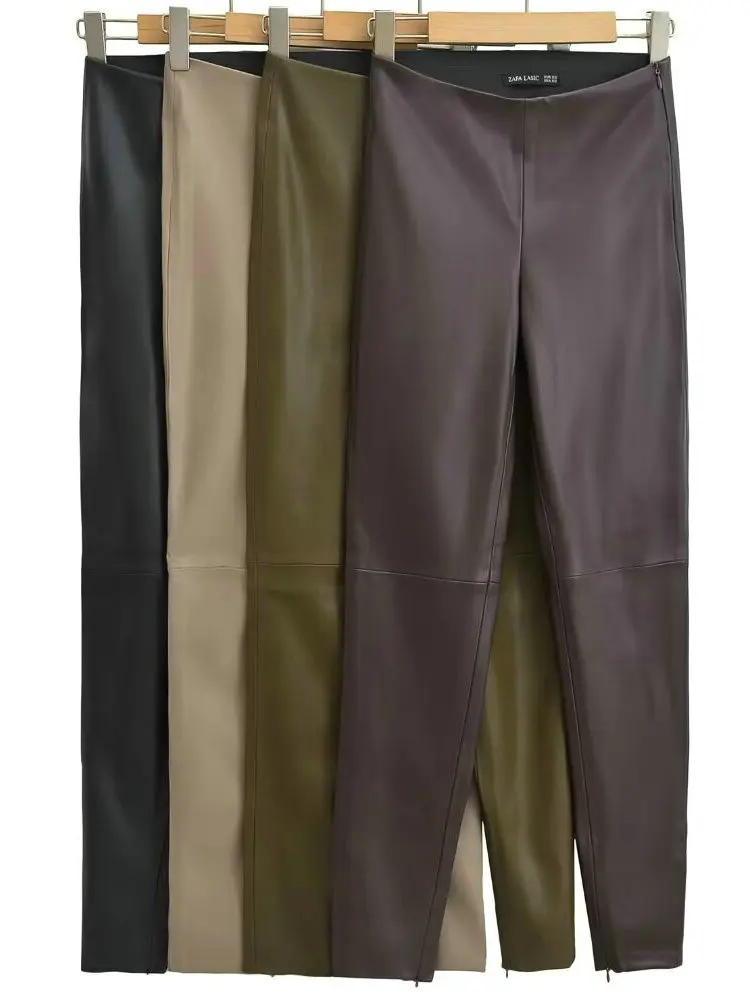 

Women's High Waist Soft Faux Sheepskin Leather Trousers, Lady Black Soft Fleece PU Zippers, Skinny Stretch Pencil Pants, Luxury
