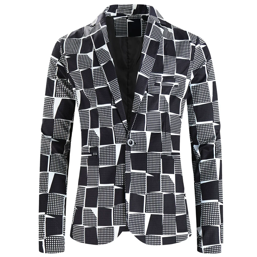 

Мужской пиджак с 3D-принтом в клетку, модный, на одной пуговице, приталенный, весенне-осенний, простой блейзер в клетку, Hombre