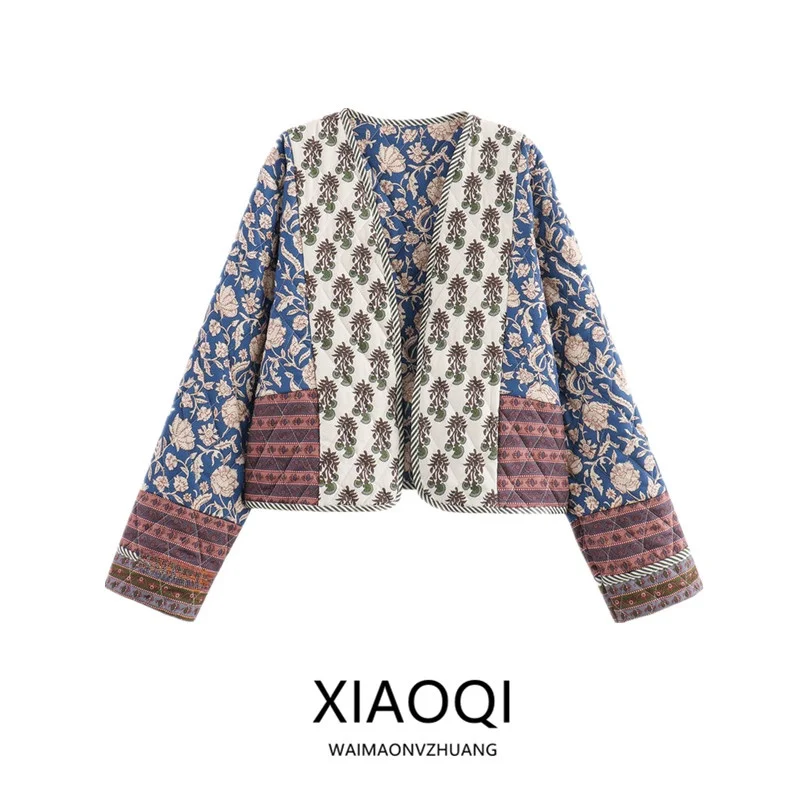 Double-Sided Wear Cotton Jacket 2024 Autumn Winter Loose Fit Versatile Print Quilted Women's Fashion Design Outerwear