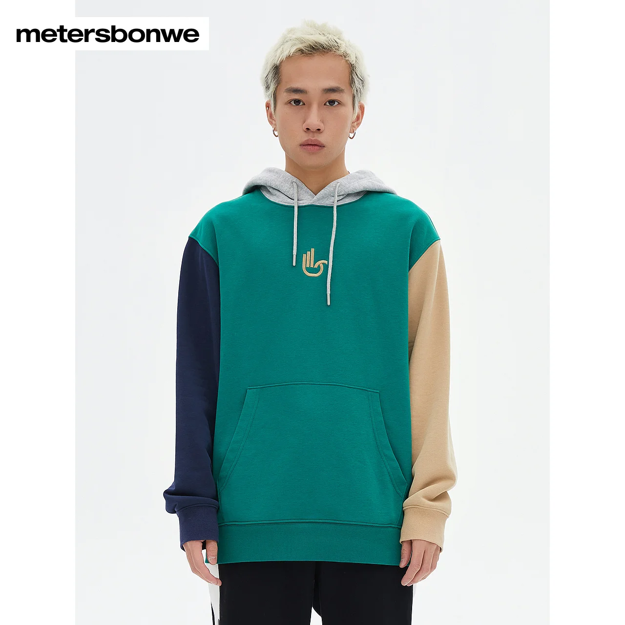 

Metersbonwe-Men's Classic Hooded Color Clash Long Sleeved Chest Embroidery Hooded Jumper Campus Casual Retro Spring Autumn