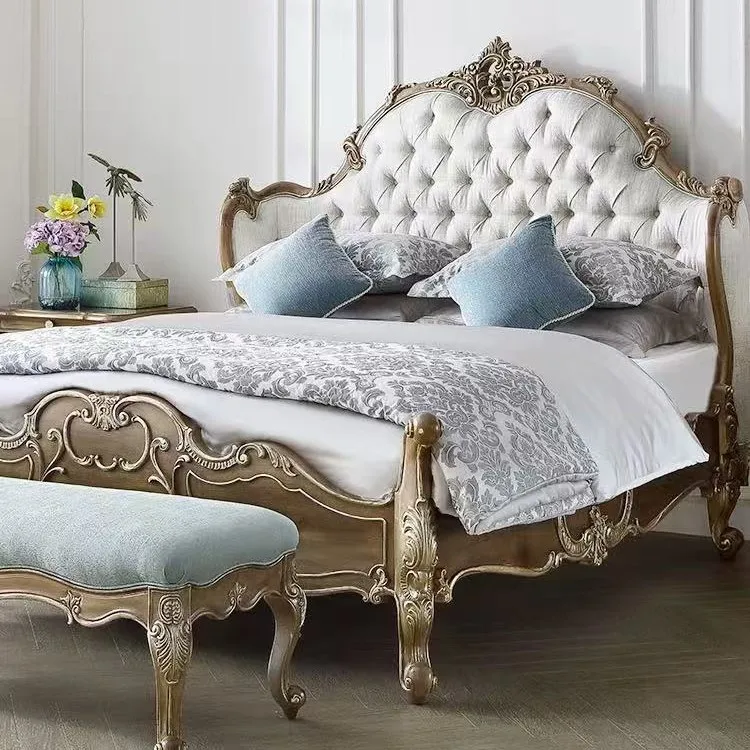 

Французская ретро-кровать с резьбой, двуспальная, в британском неоклассическом стиле, для виллы/особняка, кровать принцессы, легкая роскошь, для главной спальни, свадебная кровать