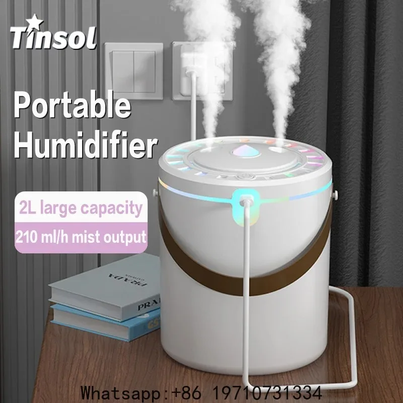 TINSOL New 2L Portable Humidifier – Dual-Core Spray Aromatherapy Diffuser with Type-C Charging & Ambient Light