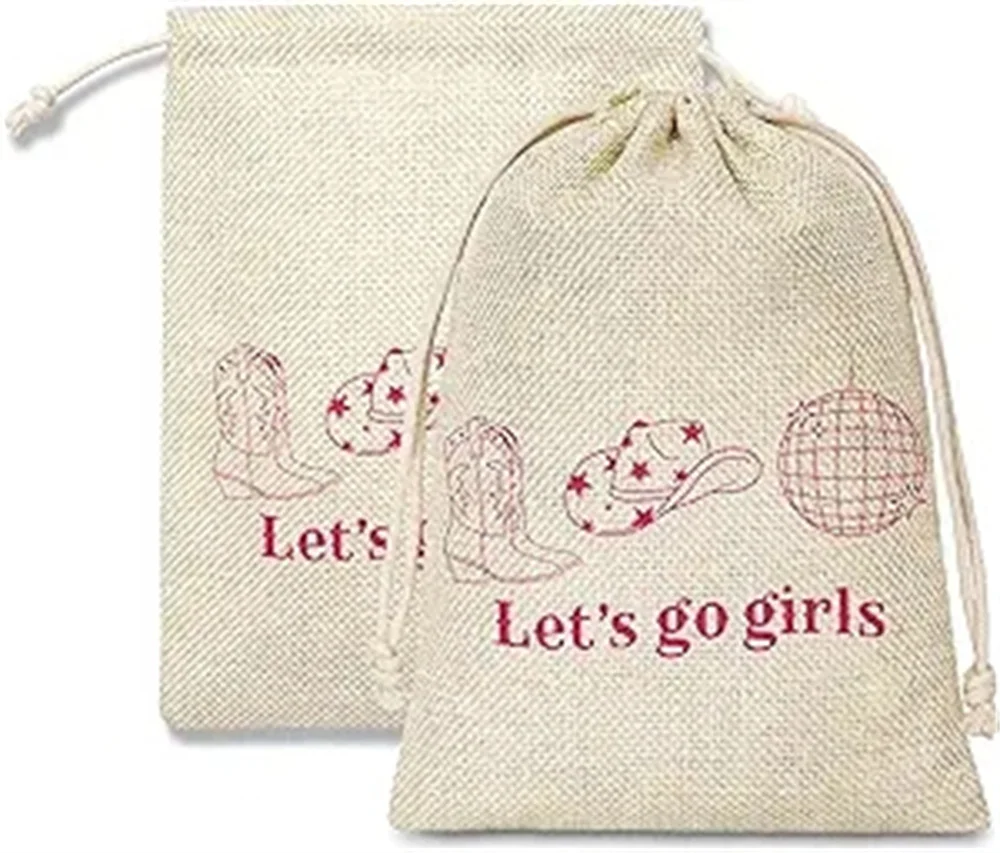 Bolsas de Kit de supervivencia con cordón, sombrero de vaquero de discoteca Let's Go Girl, Kit de recuperación con temática de supervivencia, 5 piezas, regalo de boda de algodón Ba