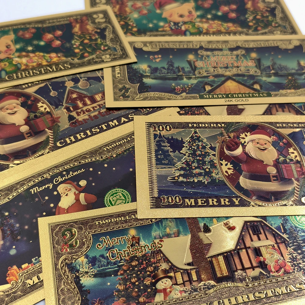 2025 جديد 4 تصاميم سانتا كلوز الذهب احباط الأوراق النقدية USD 100 دولار البلاستيك الأوراق النقدية التذكارية لعيد الميلاد السنة الجديدة هدية #1