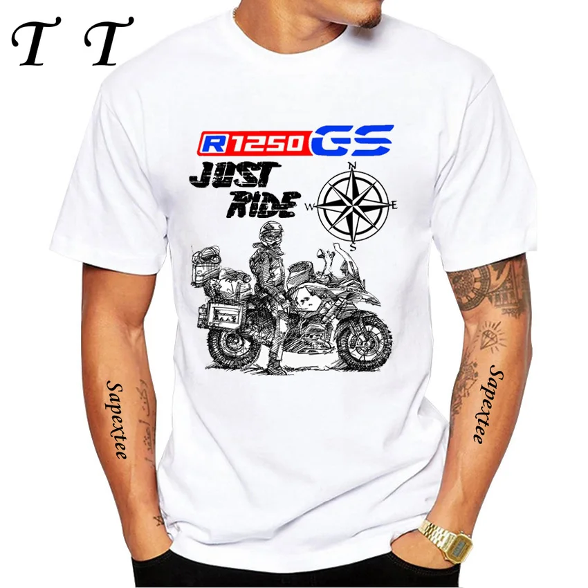 

Drive The Classic Motorcycle GS 1250 R 1250 GS E30 Print T-Shirt Summer Men Short Sleeve White Casual Tops Hip Hop Boy Ride Tees