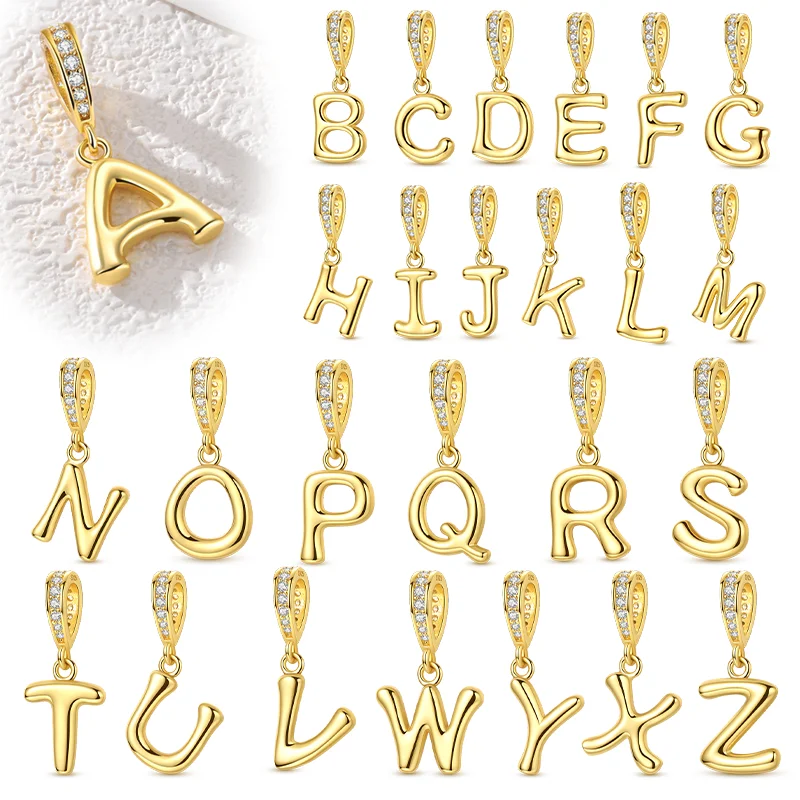 Charms 925 Sterling Silver Golden Pendant Letter Name Charms Beads Fit Original 925 Bracelet For Women Jewelry Gift DIY